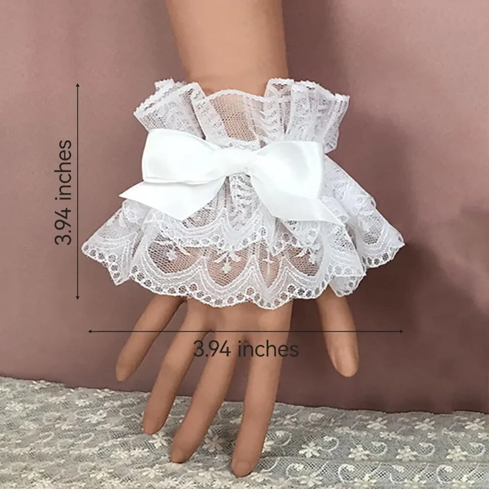 Women's Bow Lace Arm Sleeves White Gloves Style Wedding Halloween Accessories